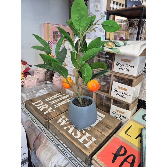 Artificial Citrus Plant With Faux Oranges In Minimalist Gray Pot - Picture 2 of 2